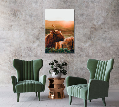 Highland Cow at Sunset Stunning Canvas Print-Canvas Print-CetArt-1 panel-16x24 inches-CetArt