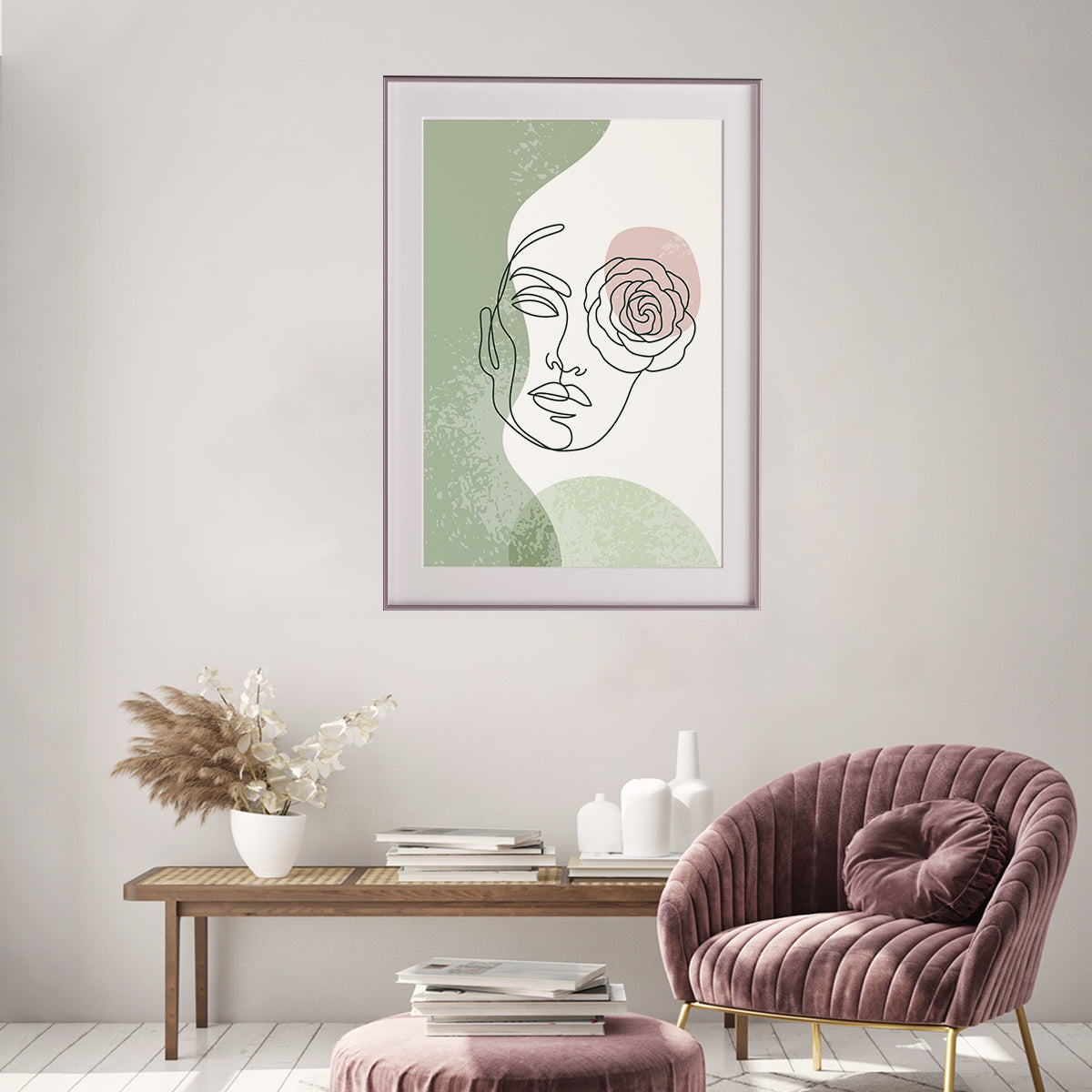 Beautiful Women Face With Flowers Line Art Posters For Home Decor-Vertical Posters NOT FRAMED-CetArt-8″x10″ inches-CetArt