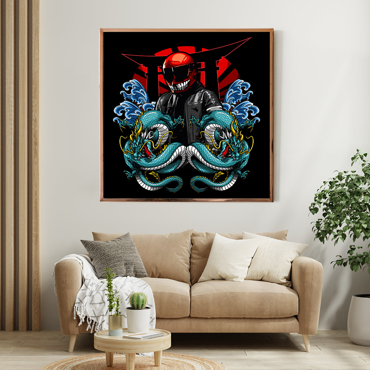 Biker with Dragons Japanese Art Posters For Room-Square Posters NOT FRAMED-CetArt-8″x8″ inches-CetArt