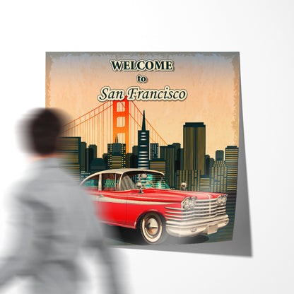 Welcome to San Francisco Retro Car Poster-Square Posters NOT FRAMED-CetArt-8″x8″ inches-CetArt