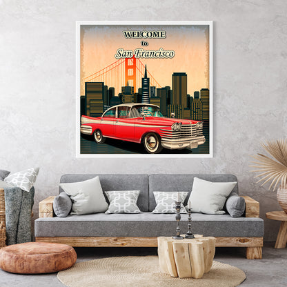 Welcome to San Francisco Retro Car Poster-Square Posters NOT FRAMED-CetArt-8″x8″ inches-CetArt