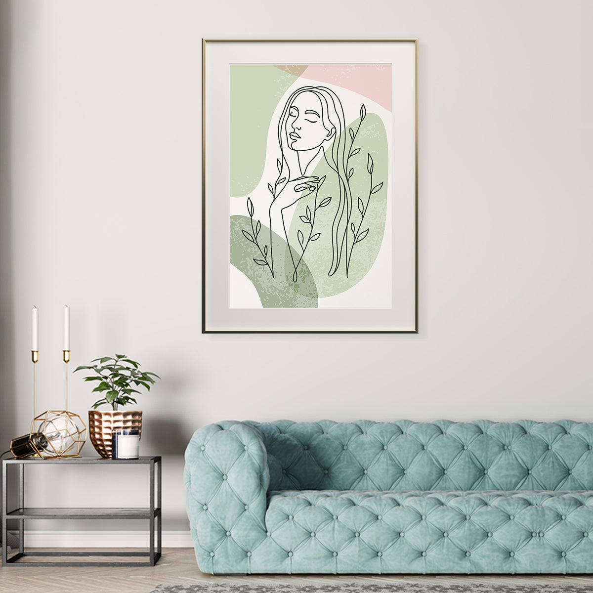 Beautiful Woman Silhouette With Leaves Line Art Posters For Living Room Wall-Vertical Posters NOT FRAMED-CetArt-8″x10″ inches-CetArt