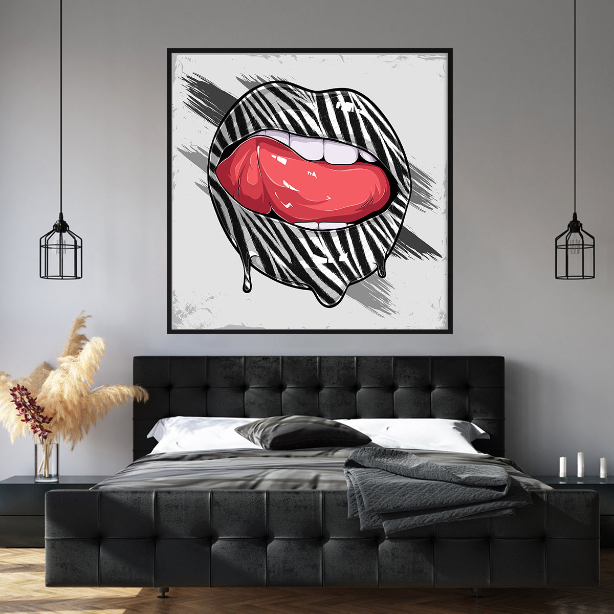 Woman Lips with Zebra Pattern Art Posters-Square Posters NOT FRAMED-CetArt-8″x8″ inches-CetArt