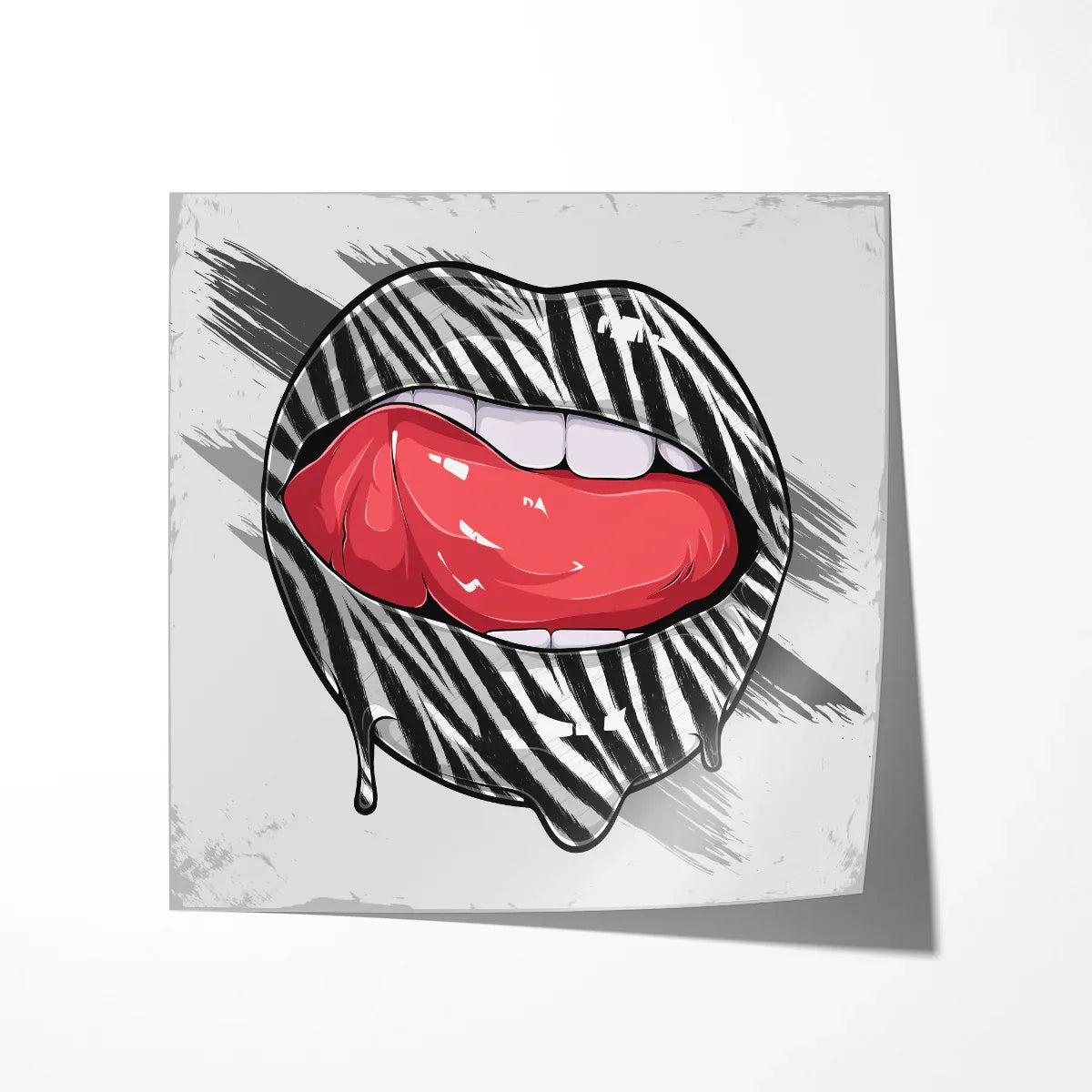 Woman Lips with Zebra Pattern Poster — graphic black, white, and red