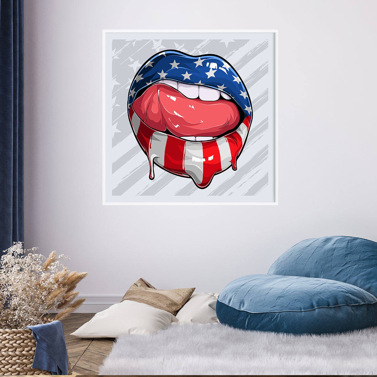 Woman Lips with American Flag Creative Poster-Square Posters NOT FRAMED-CetArt-8″x8″ inches-CetArt