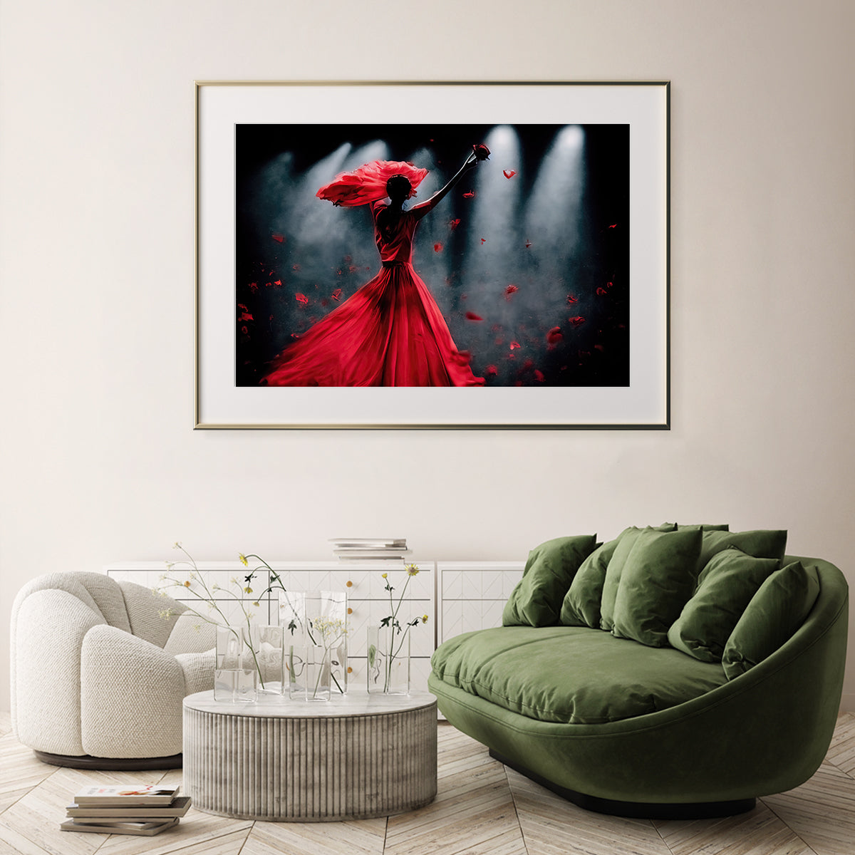 Silhouette of Dancing Woman in Red Dress Large Poster Prints-Horizontal Posters NOT FRAMED-CetArt-10″x8″ inches-CetArt