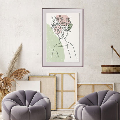 Beautiful Woman Portrait With Flowers Line Art Vintage Posters For Room-Vertical Posters NOT FRAMED-CetArt-8″x10″ inches-CetArt