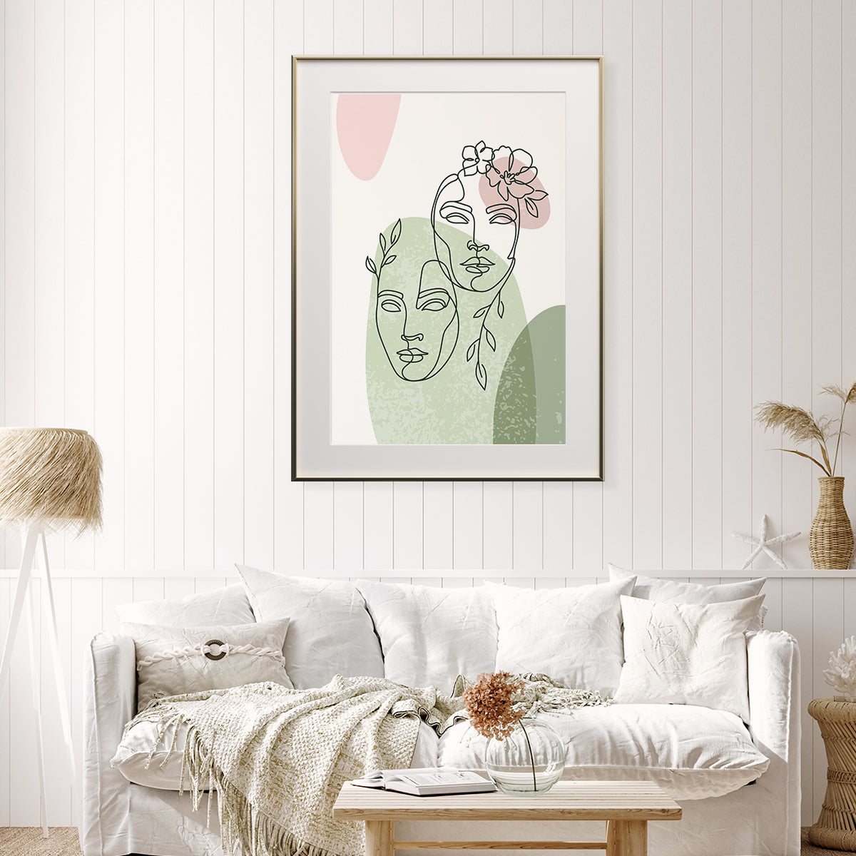 Beautiful Woman Portrait With Flowers Line Art Vintage Posters Wall Decor-Vertical Posters NOT FRAMED-CetArt-8″x10″ inches-CetArt