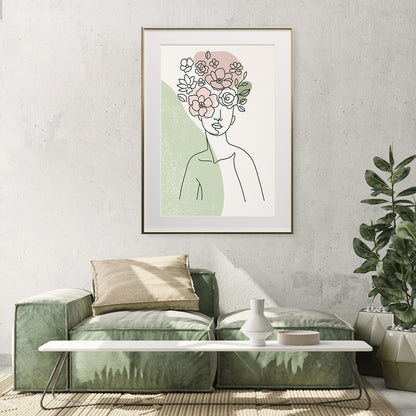 Beautiful Woman Portrait With Flowers Line Art Vintage Posters For Room-Vertical Posters NOT FRAMED-CetArt-8″x10″ inches-CetArt