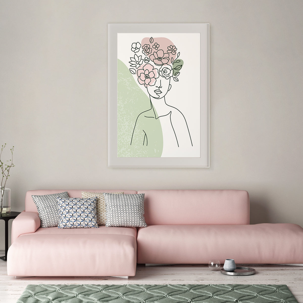 Beautiful Woman Portrait With Flowers Line Art Vintage Posters For Room-Vertical Posters NOT FRAMED-CetArt-8″x10″ inches-CetArt