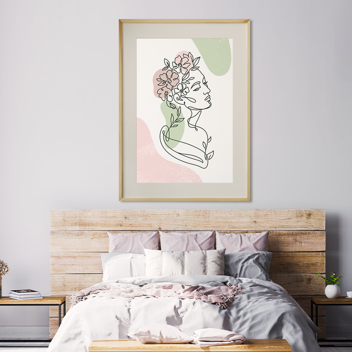 Beautiful Woman Silhouette With Flowers Line Art Prints and Posters-Vertical Posters NOT FRAMED-CetArt-8″x10″ inches-CetArt