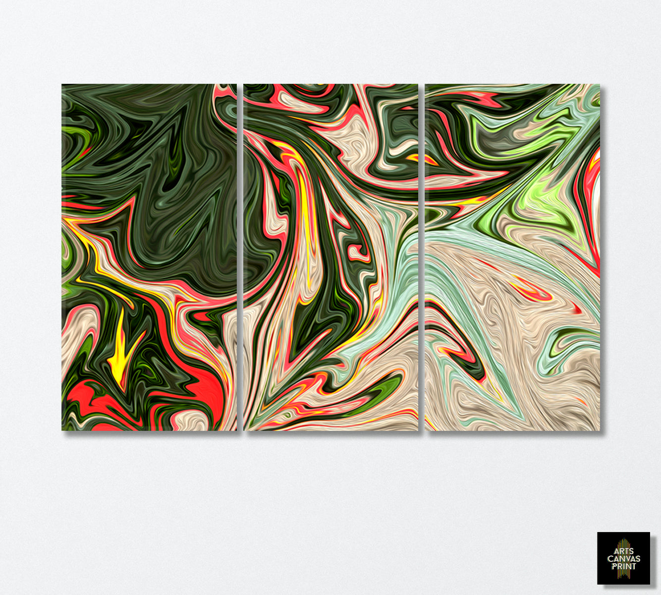 Abstract Red and Green Pattern Canvas Print-Artwork-CetArt-3 Panels-36x24 inches-CetArt