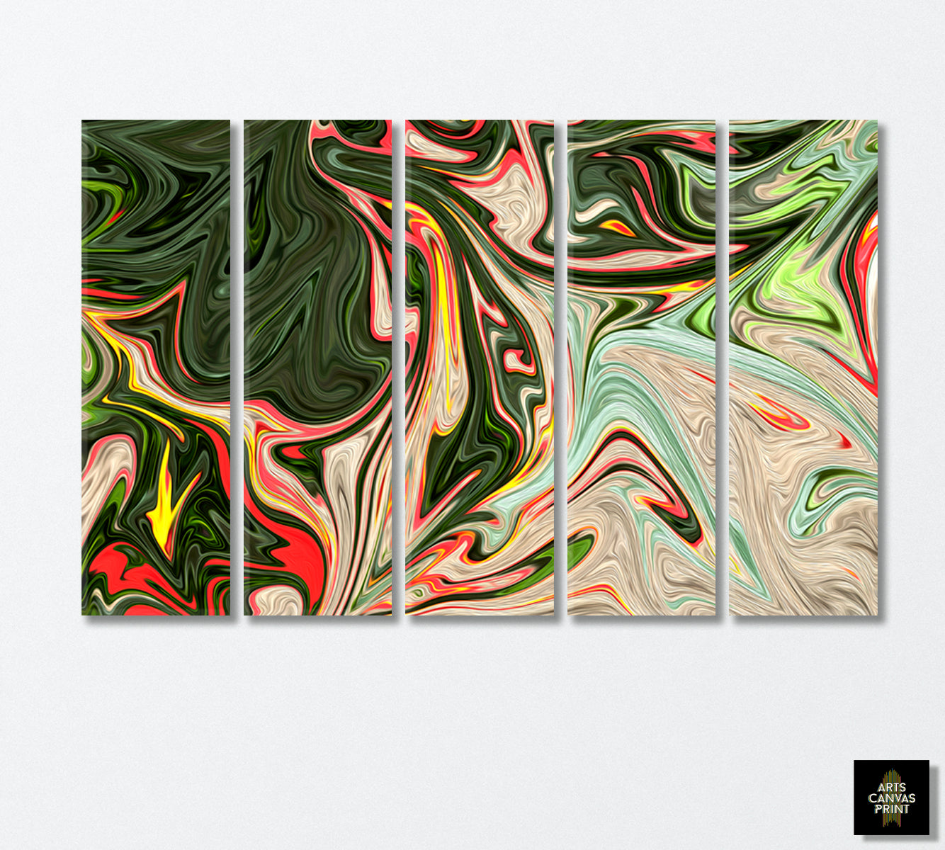 Abstract Red and Green Pattern Canvas Print-Artwork-CetArt-5 Panels-36x24 inches-CetArt