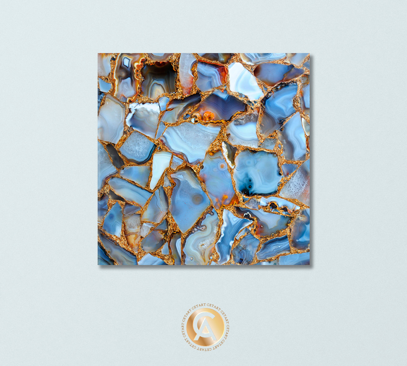 Blue Agate with Gold Outline Canvas Print-Canvas Print-CetArt-1 panel-12x12 inches-CetArt