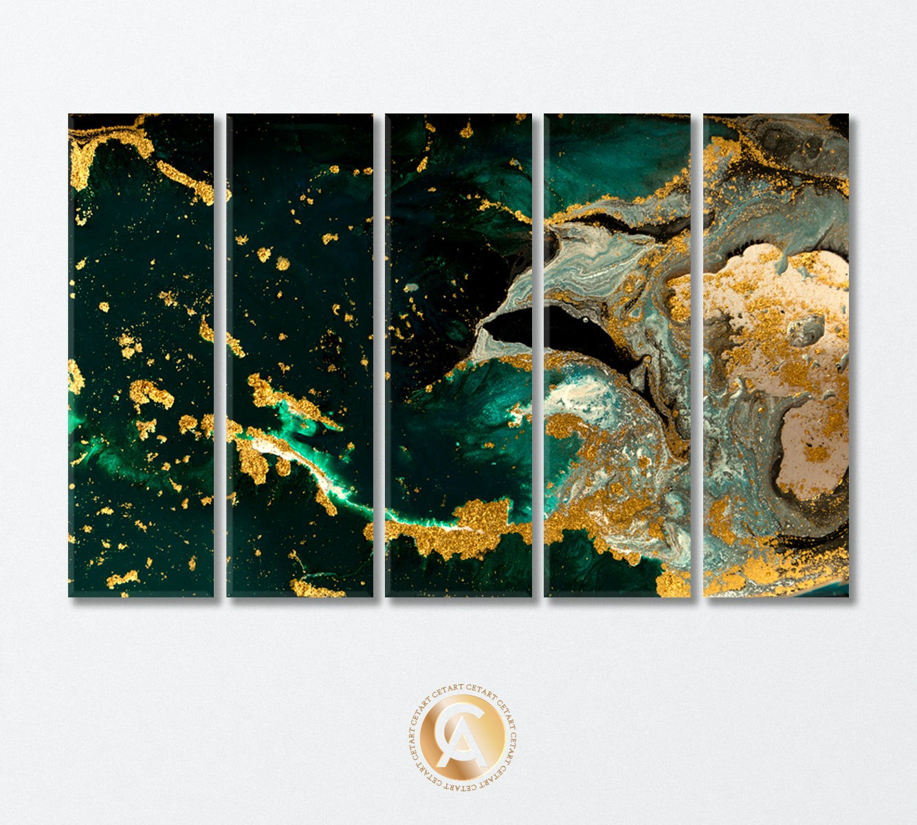 Combination Green Gray and Gold Agate Canvas Print-Canvas Print-CetArt-5 Panels-36x24 inches-CetArt