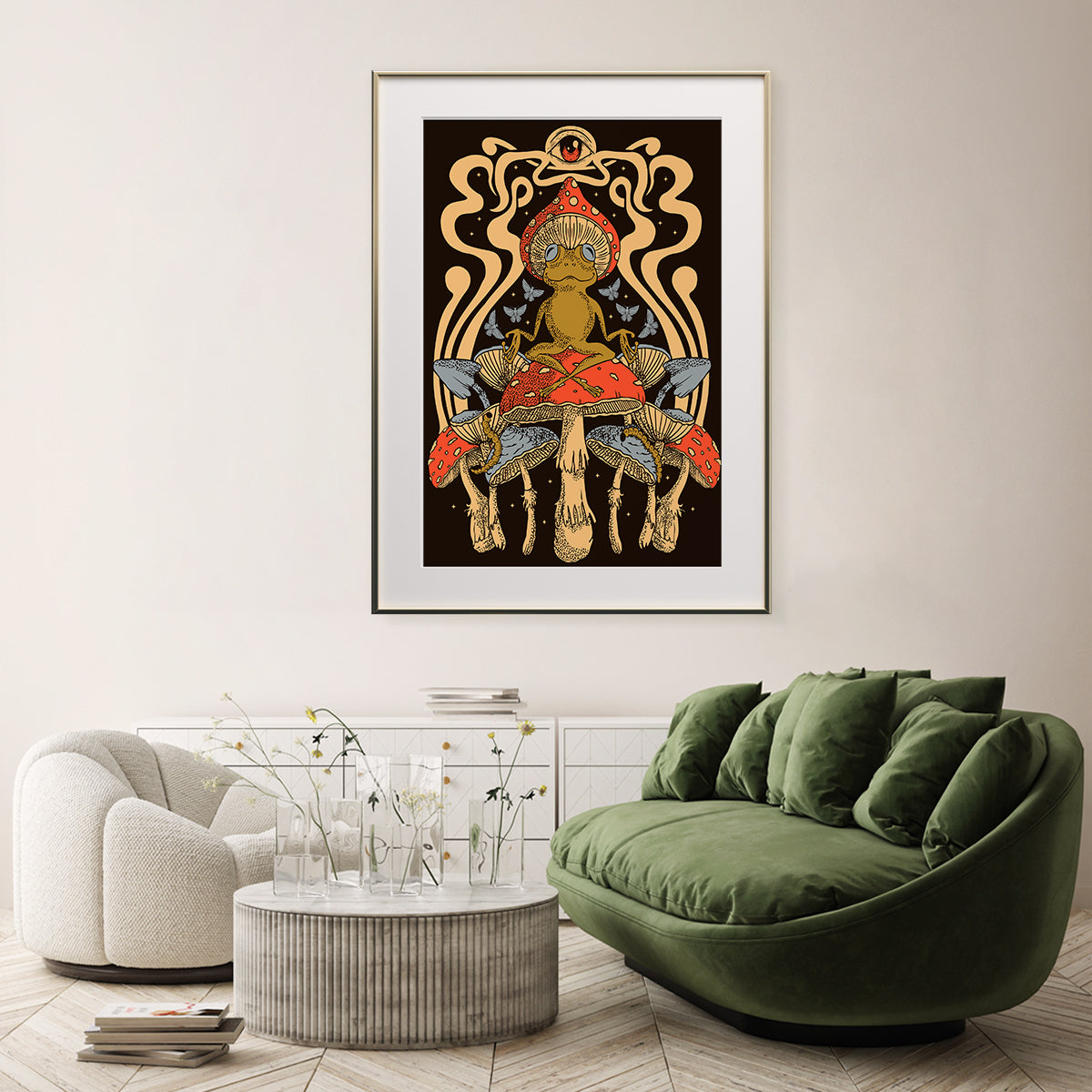 Frog Meditating Sitting on Mushroom Psychedelic Posters For Your Wall-Vertical Posters NOT FRAMED-CetArt-8″x10″ inches-CetArt