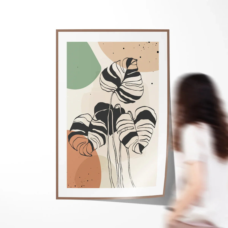 Modern Abstract Leaves Line Art Retro & Vintage Poster in terracotta and sage