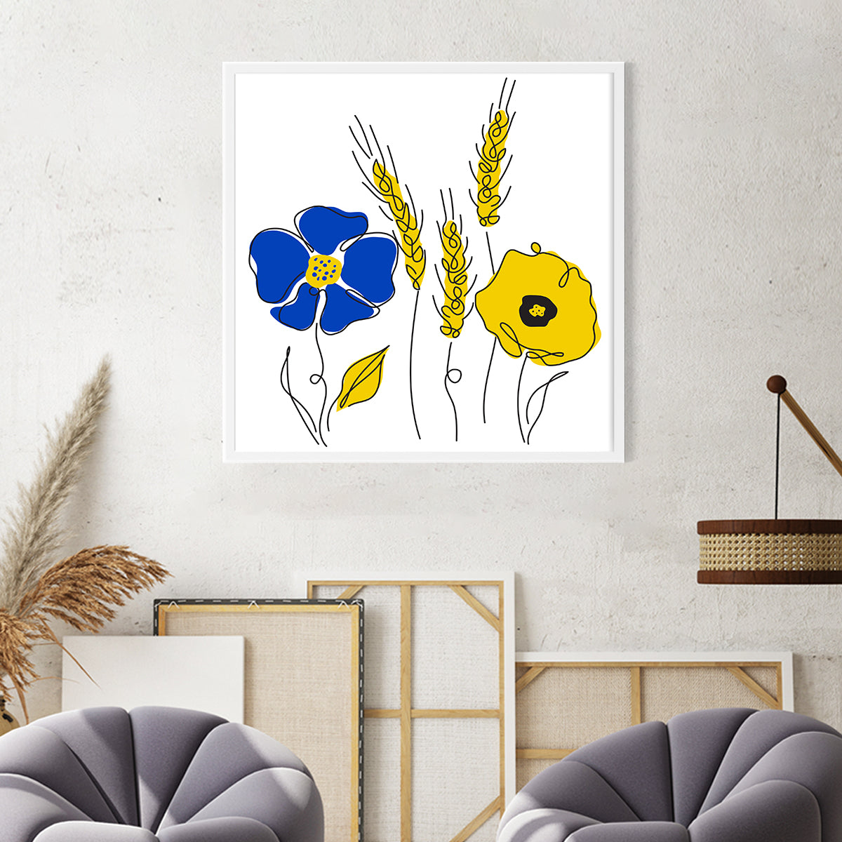 Flowers Poster National Colours of Ukraine Modern Art Prints-Square Posters NOT FRAMED-CetArt-8″x8″ inches-CetArt